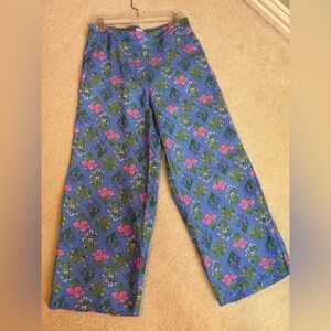 LOFT Blue Floral Pants with Pink and Green Accents Size MP